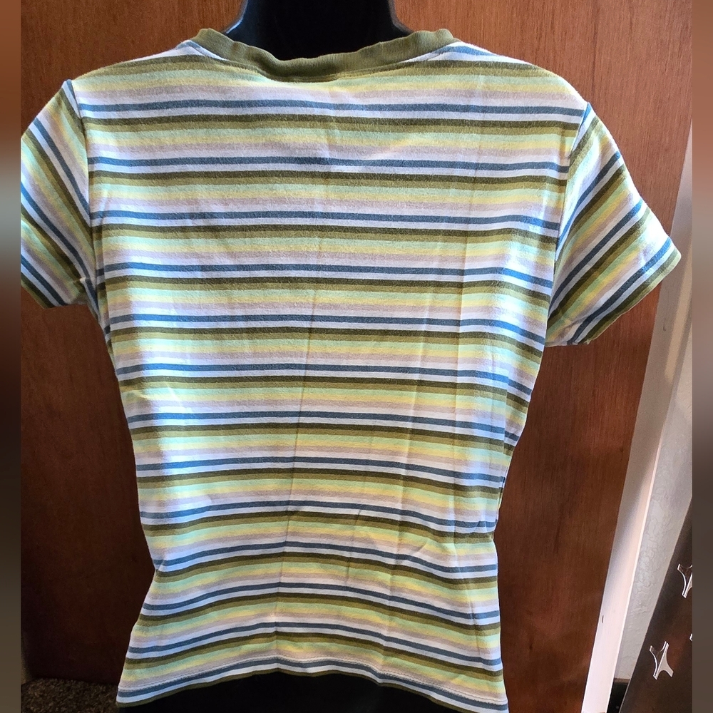 Mossimo Yellow Blue & Green Striped Tee SzM - Picture 4 of 5